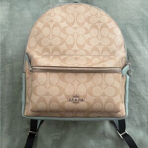 Coach Signature Beige and Light Blue Backpack